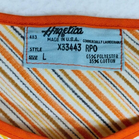 Retro 70s Angelica Striped Apron Vest Sz L Pockets Orange Yellow Kitchy Kitchen - Picture 3 of 11